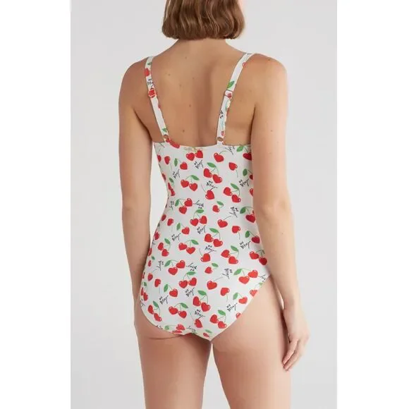 BETSEY‎ JOHNSON One-Piece Swimsuit Women's Size M White Cherry Bomb Bandeau NWOT